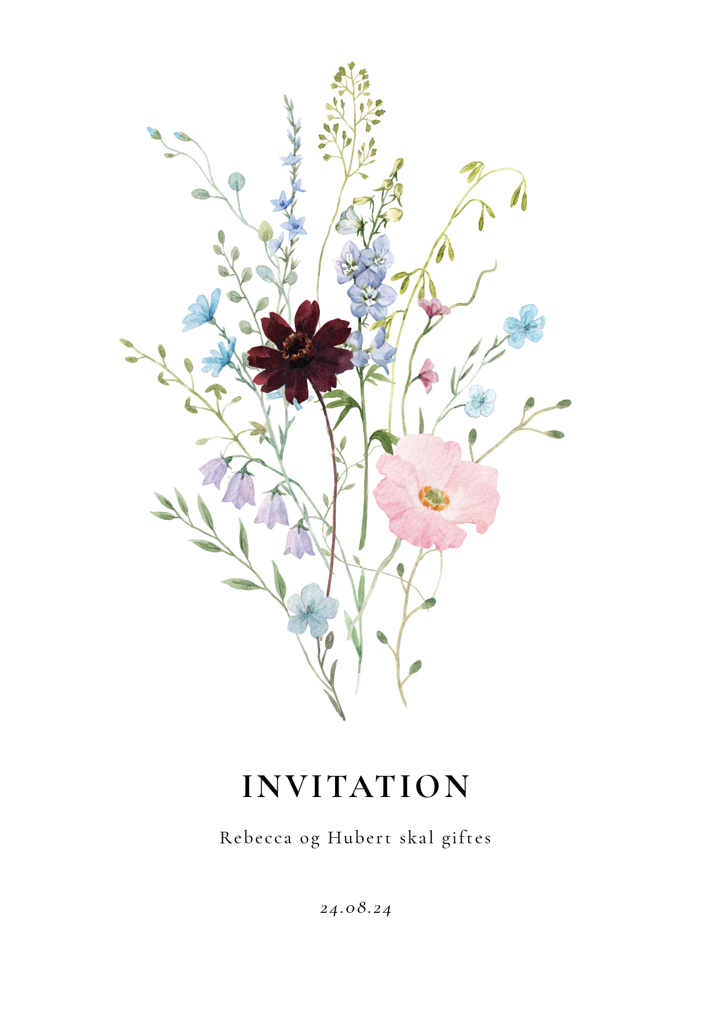 
                Til invitationen findes også matchende bordkort, menukort, takkekort m.m.                